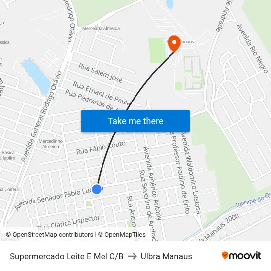Supermercado Leite E Mel C/B to Ulbra Manaus map