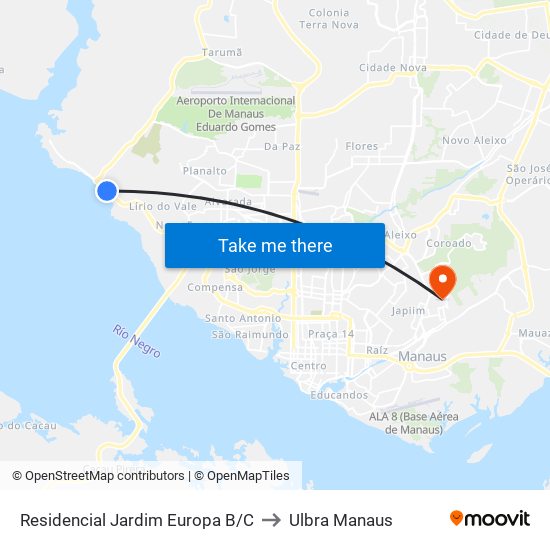 Residencial Jardim Europa B/C to Ulbra Manaus map