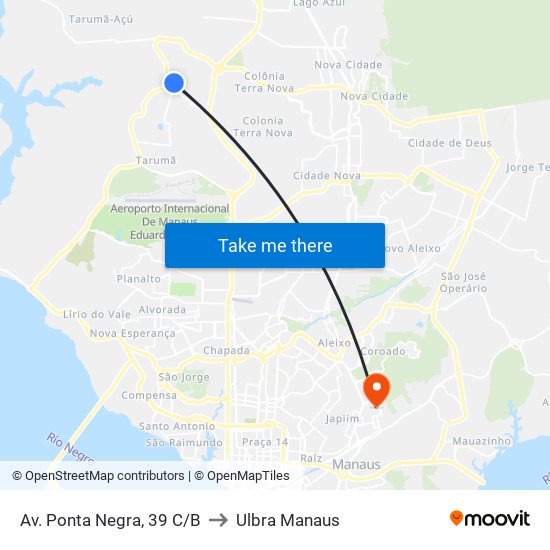 Av. Ponta Negra, 39 C/B to Ulbra Manaus map