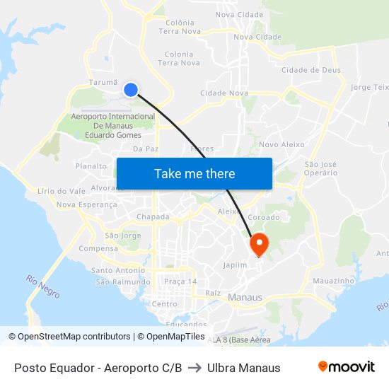 Posto Equador - Aeroporto C/B to Ulbra Manaus map