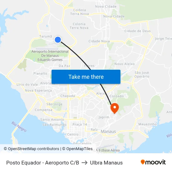 Posto Equador - Aeroporto C/B to Ulbra Manaus map