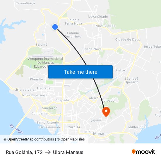 Rua Goiânia, 172 to Ulbra Manaus map