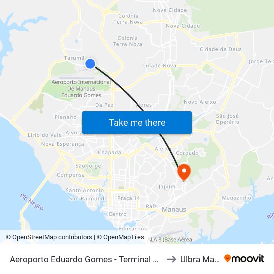 Aeroporto Eduardo Gomes - Terminal De Cargas B/C to Ulbra Manaus map