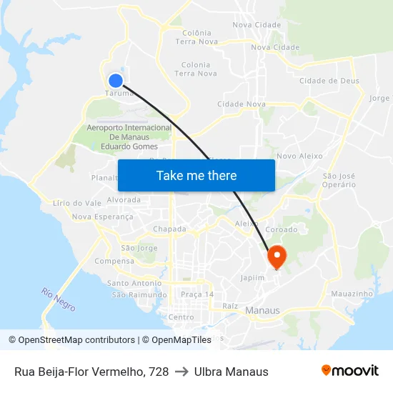 Rua Beija-Flor Vermelho, 728 to Ulbra Manaus map