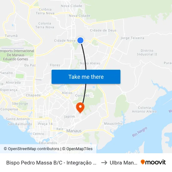 Bispo Pedro Massa B/C - Integração Tarifada to Ulbra Manaus map
