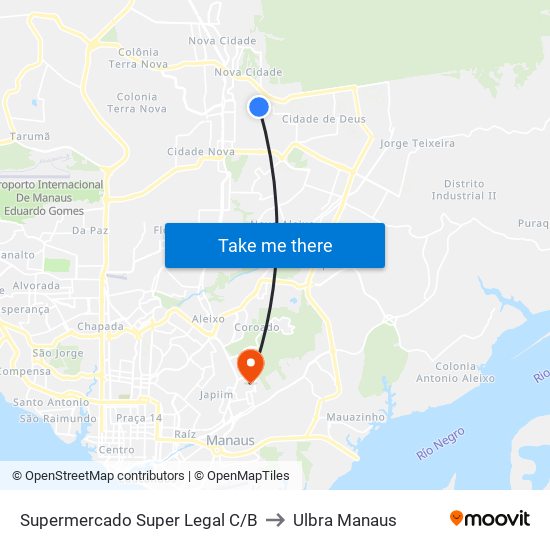 Supermercado Super Legal C/B to Ulbra Manaus map