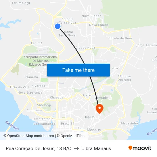 Rua Coração De Jesus, 18 B/C to Ulbra Manaus map