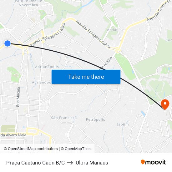 Praça Caetano Caon B/C to Ulbra Manaus map