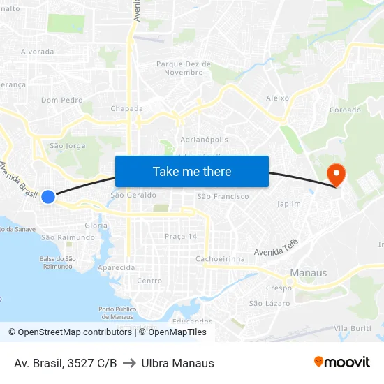 Av. Brasil, 3527 C/B to Ulbra Manaus map