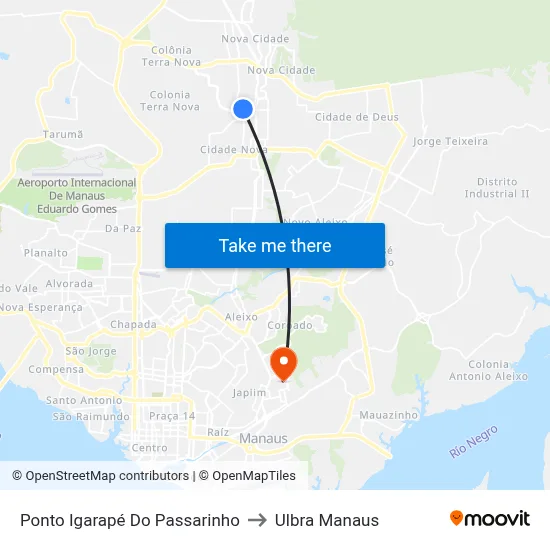 Ponto Igarapé Do Passarinho to Ulbra Manaus map