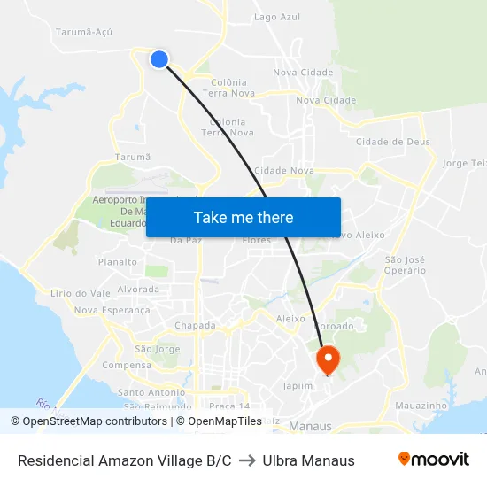 Residencial Amazon Village B/C to Ulbra Manaus map
