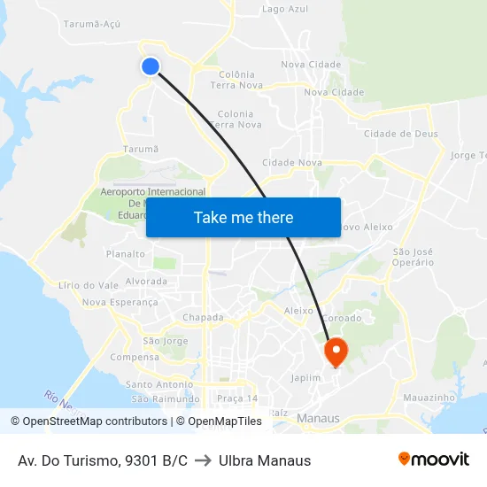 Av. Do Turismo, 9301 B/C to Ulbra Manaus map