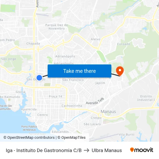 Iga - Instituito De Gastronomia C/B to Ulbra Manaus map