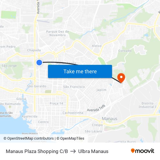 Manaus Plaza Shopping C/B to Ulbra Manaus map