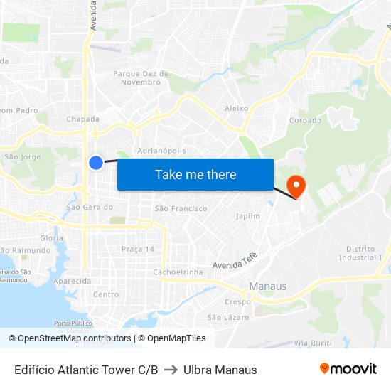 Edifício Atlantic Tower C/B to Ulbra Manaus map