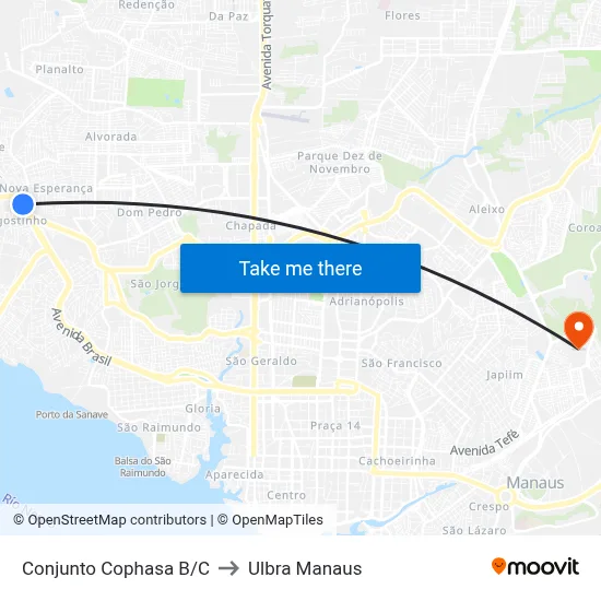 Conjunto Cophasa B/C to Ulbra Manaus map