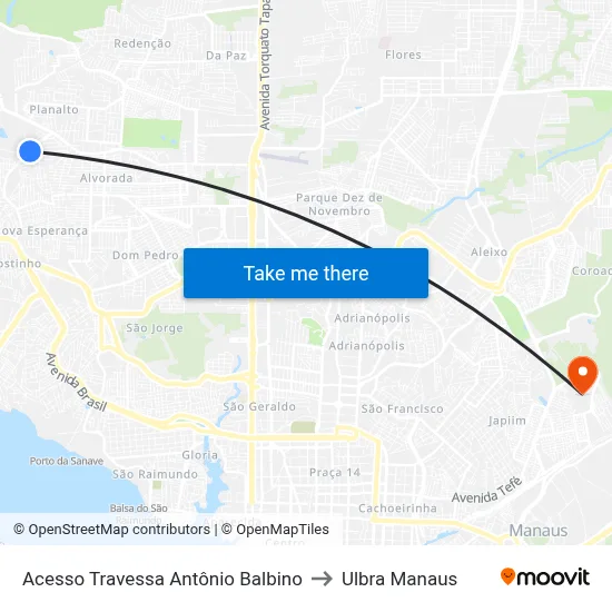 Acesso Travessa Antônio Balbino to Ulbra Manaus map
