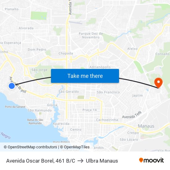 Avenida Oscar Borel, 461 B/C to Ulbra Manaus map