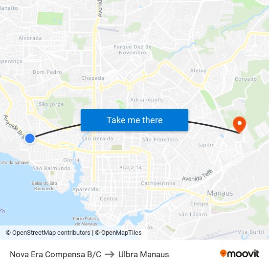 Nova Era Compensa B/C to Ulbra Manaus map