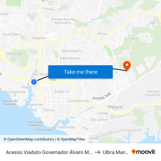 Acesso Viaduto Governador Álvaro Maia B/C to Ulbra Manaus map