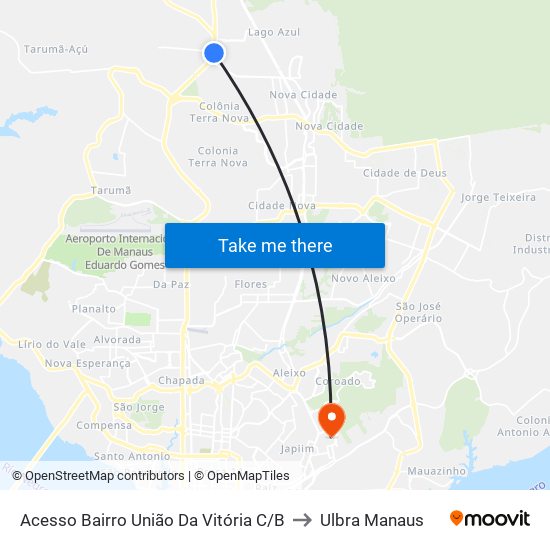 Acesso Bairro União Da Vitória C/B to Ulbra Manaus map