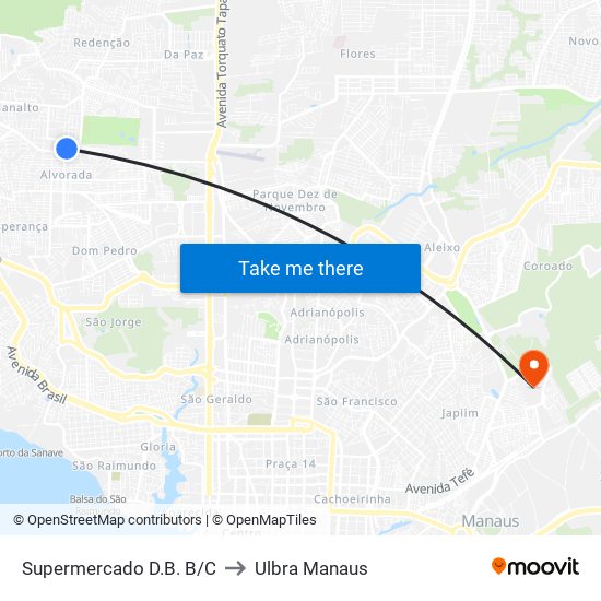 Supermercado D.B. B/C to Ulbra Manaus map