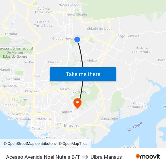 Acesso Avenida Noel Nutels B/T to Ulbra Manaus map