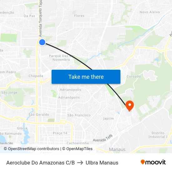 Aeroclube Do Amazonas C/B to Ulbra Manaus map