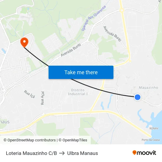 Loteria Mauazinho C/B to Ulbra Manaus map
