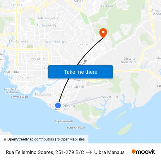 Rua Felismino Soares, 251-279 B/C to Ulbra Manaus map