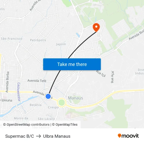 Supermac B/C to Ulbra Manaus map