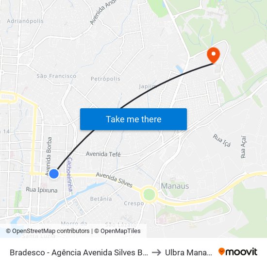 Bradesco - Agência Avenida Silves B/C to Ulbra Manaus map