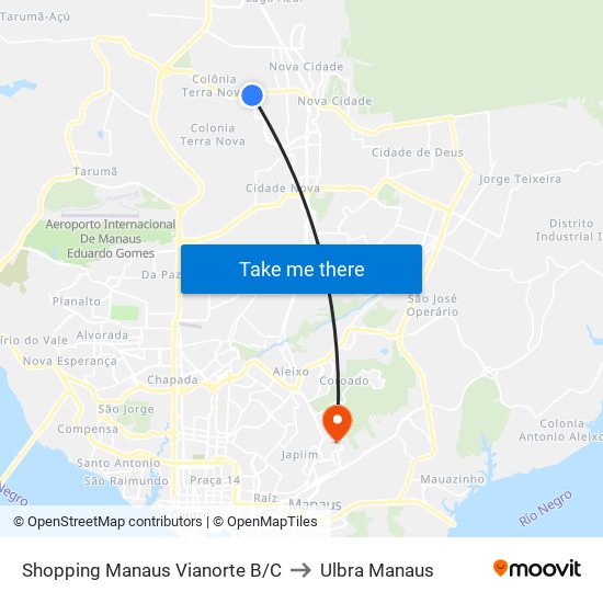 Shopping Manaus Vianorte B/C to Ulbra Manaus map