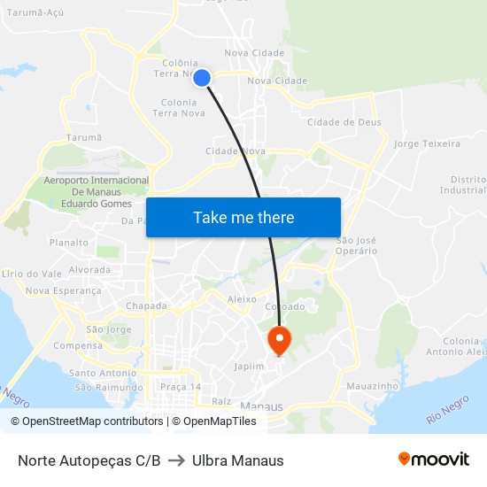 Norte Autopeças C/B to Ulbra Manaus map