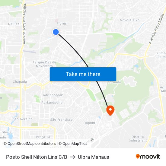 Posto Shell Nilton Lins C/B to Ulbra Manaus map