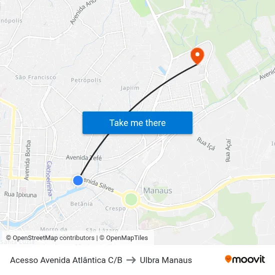 Acesso Avenida Atlântica C/B to Ulbra Manaus map