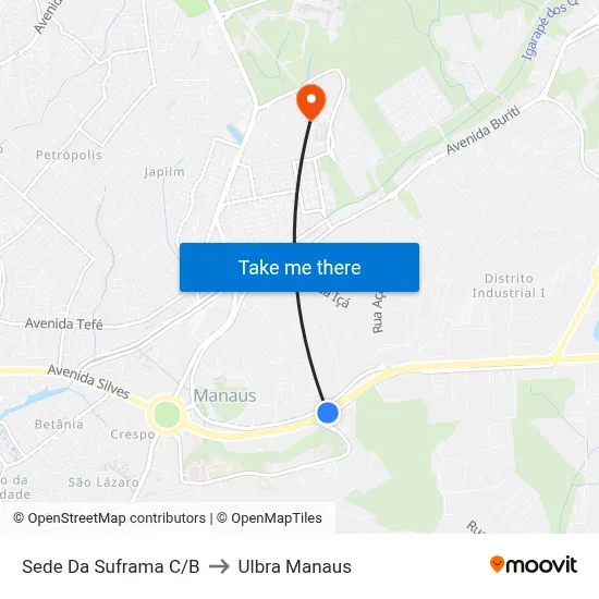 Sede Da Suframa C/B to Ulbra Manaus map