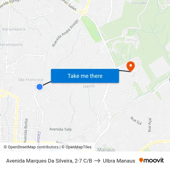 Avenida Marques Da Silveira, 2-7 C/B to Ulbra Manaus map