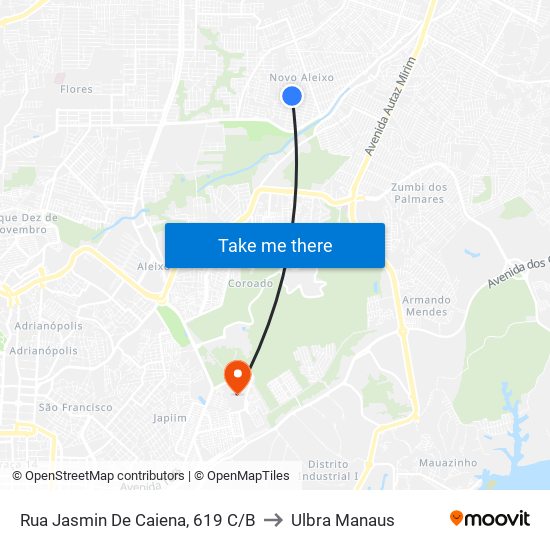 Rua Jasmin De Caiena, 619 C/B to Ulbra Manaus map
