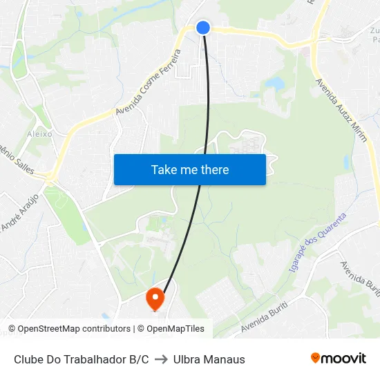 Clube Do Trabalhador B/C to Ulbra Manaus map