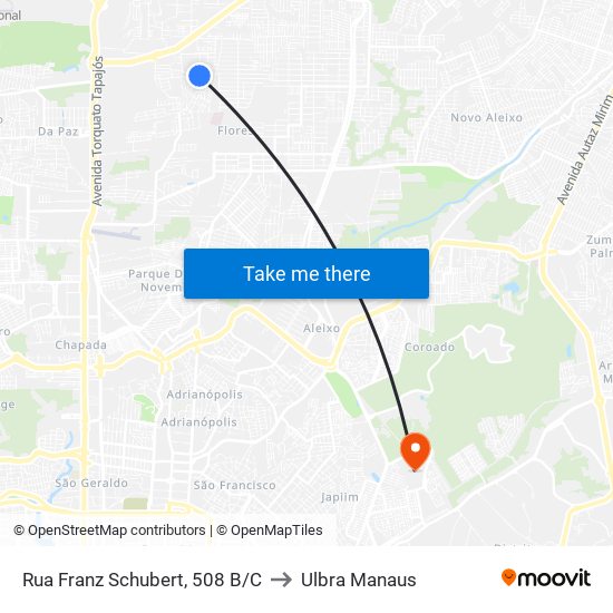 Rua  Franz Schubert, 508 B/C to Ulbra Manaus map