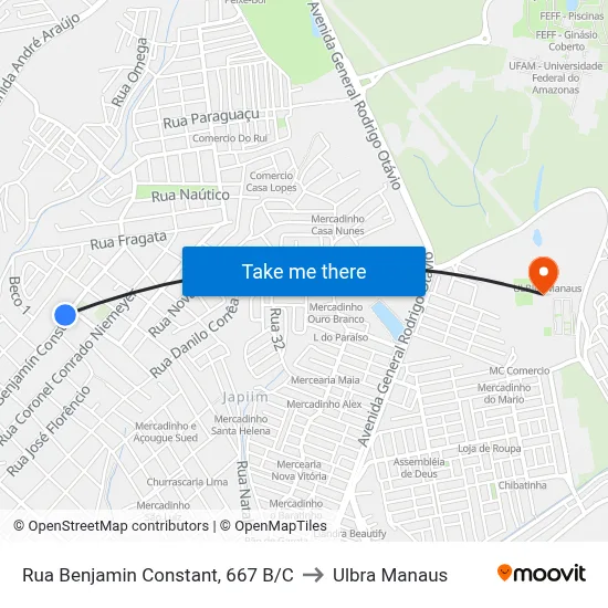 Rua Benjamin Constant, 667 B/C to Ulbra Manaus map