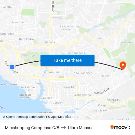 Minishopping Compensa C/B to Ulbra Manaus map