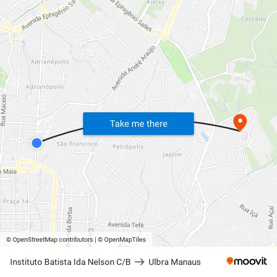 Instituto Batista Ida Nelson C/B to Ulbra Manaus map