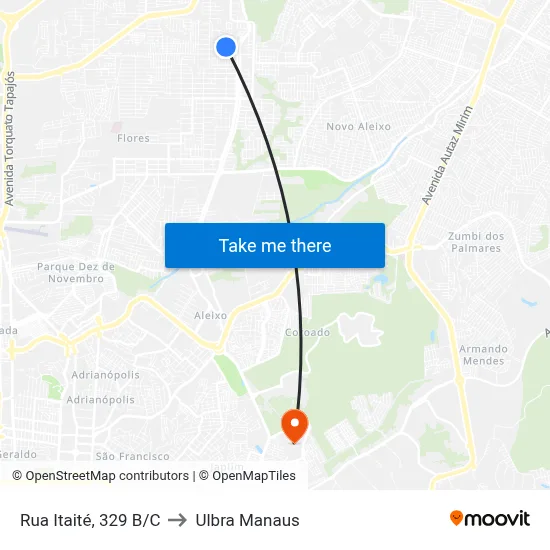 Rua Itaité, 329 B/C to Ulbra Manaus map