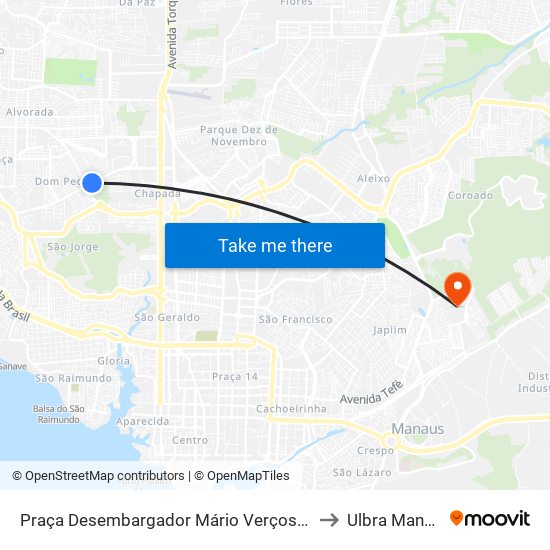 Praça Desembargador Mário Verçosa B/C to Ulbra Manaus map