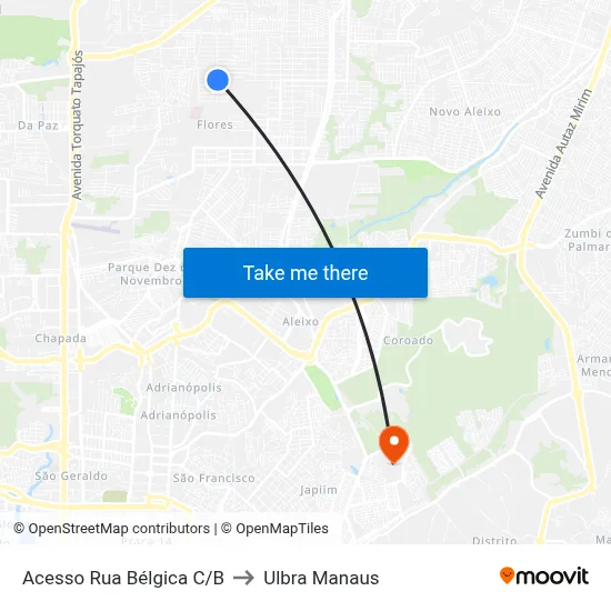 Acesso Rua Bélgica C/B to Ulbra Manaus map