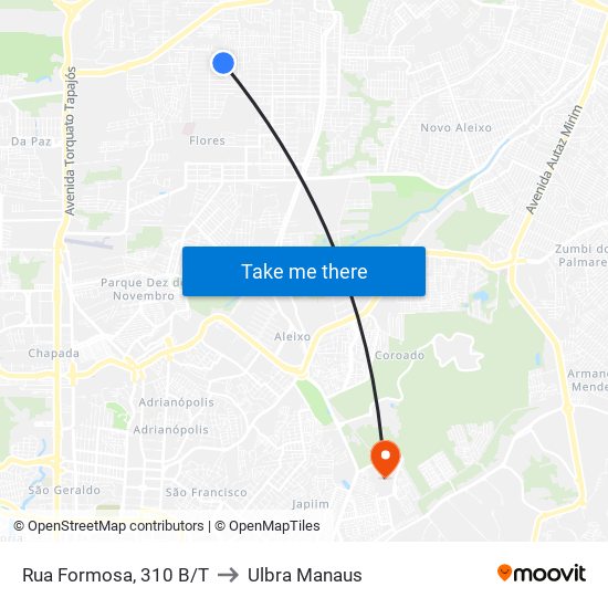 Rua Formosa, 310 B/T to Ulbra Manaus map