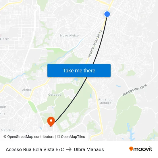 Acesso Rua Bela Vista B/C to Ulbra Manaus map