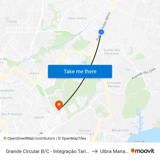 Grande Circular B/C - Integração Tarifada to Ulbra Manaus map